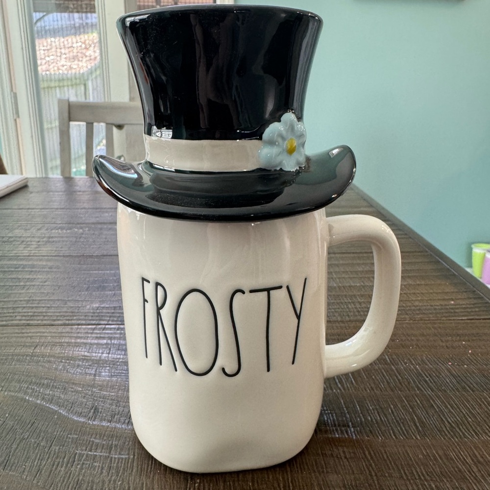 Rae Dunn Frosty the Snowman FROSTY Mug with Frosty Hat Topper!